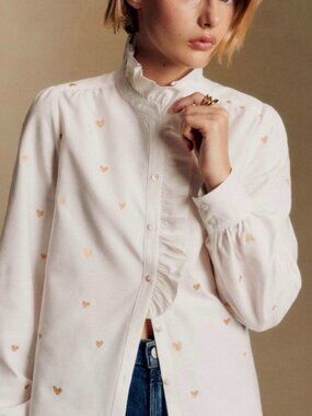 Sezane Chlo Shirt Gold Hearts Size 4 NWT